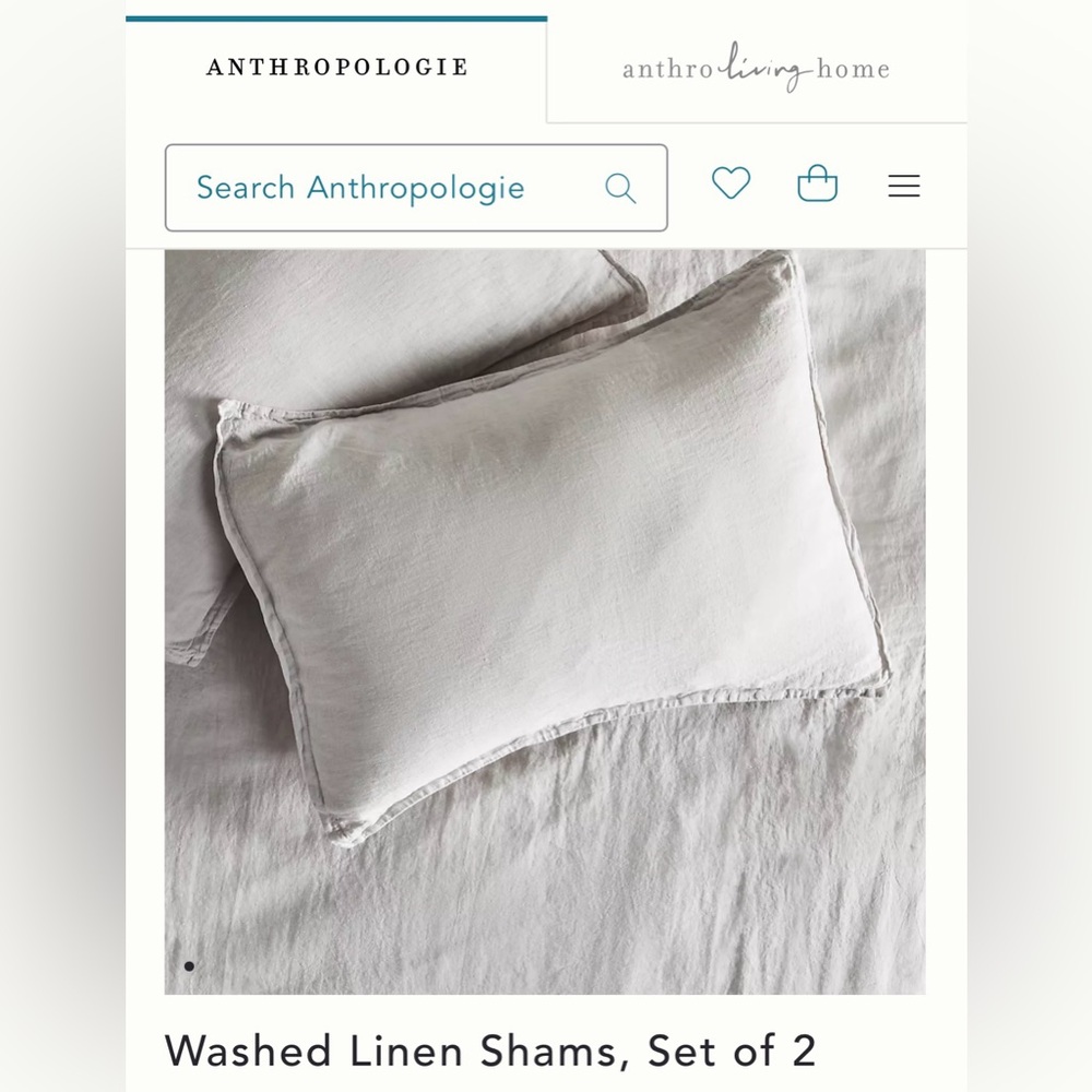 Anthropologie Washed Linen Shams, Set of 2 king NWT